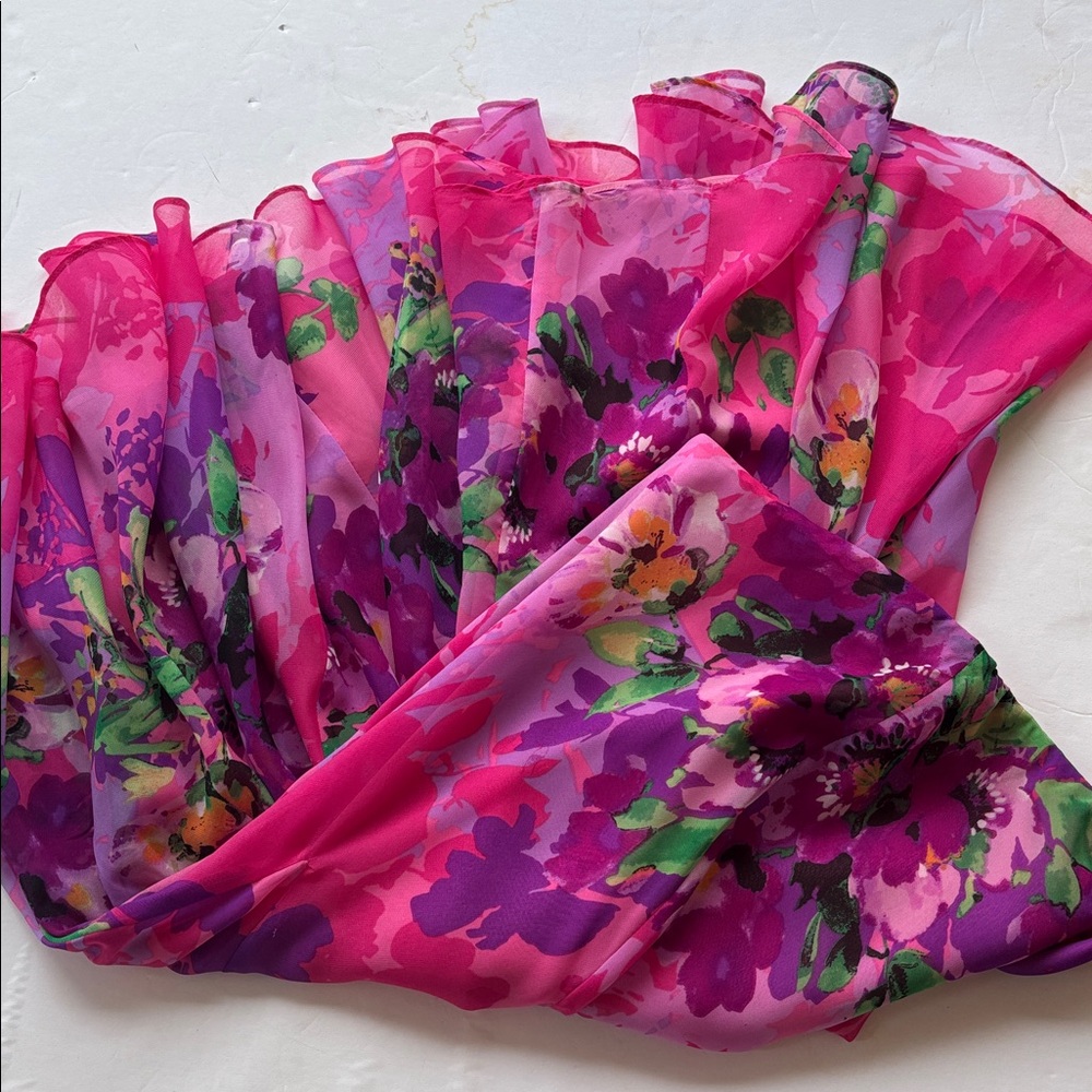 Vintage Y2K Hot Pink Floral Bias Asymmetrical Midi Skirt Cache Mermaid S Barbie - Picture 5 of 17